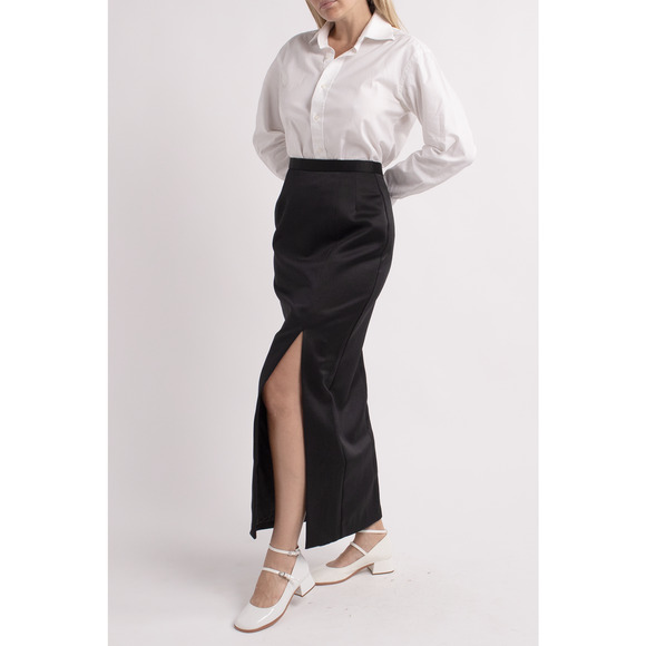 Vintage Black Satin Midi Skirt - Picture 5 of 5